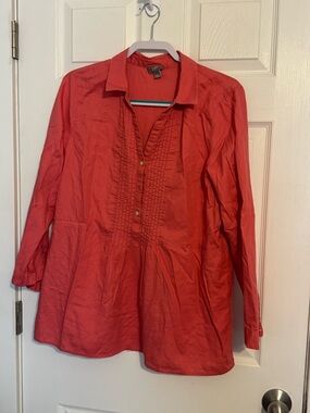 J. Jill Coral Pintuck Button-Front Tunic
